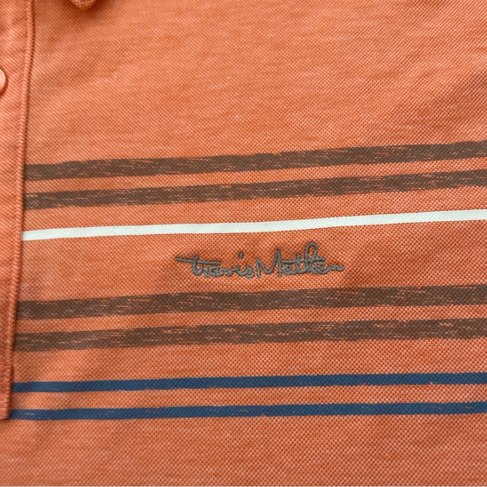 Travis Mathew Shirt Polo Short Sleeve Mens Size L Peach Chest Stripes Front - Picture 2 of 10